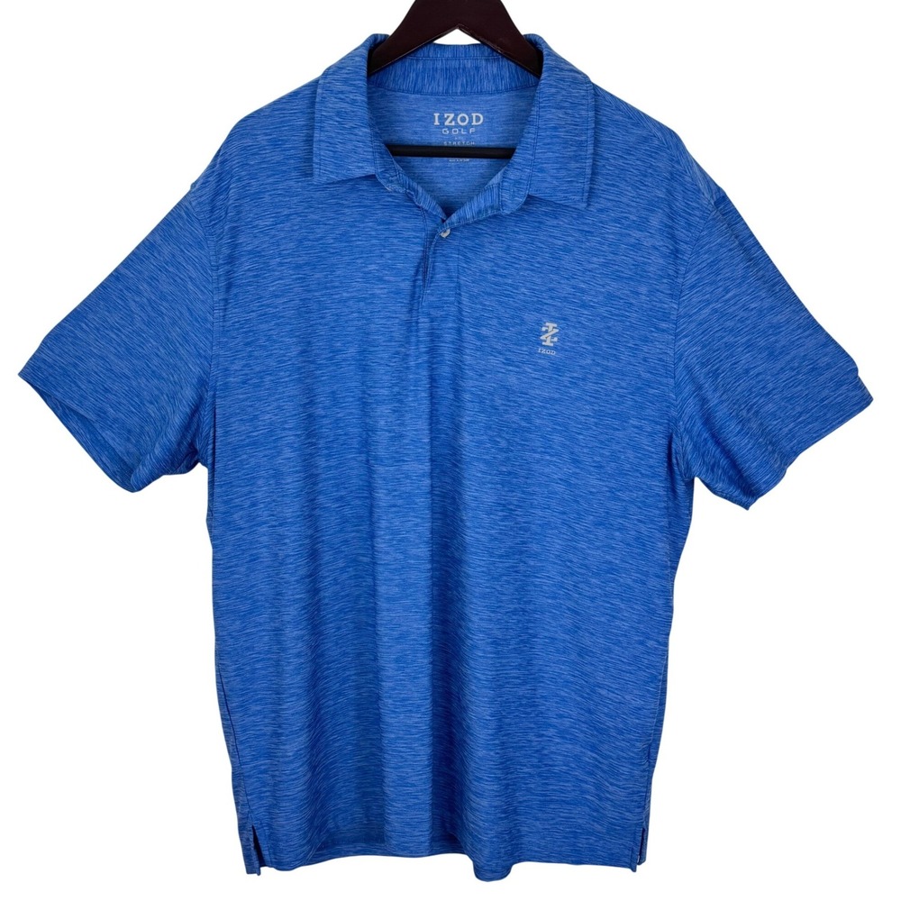 IZOD Golf Mens XL Blue Space Dye Stretch Short Sleeve Performance Polo Shirt